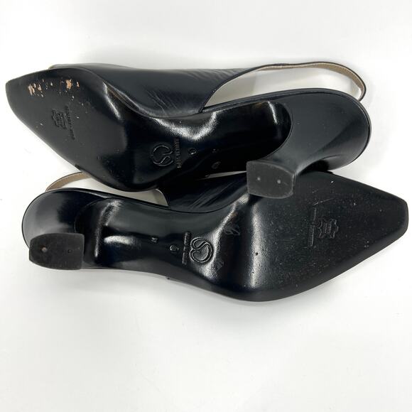 St. John Italy Black White Leather Slingback Heels Shoes Size 8 with Box - Picture 7 of 11